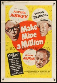 2w010 MAKE MINE A MILLION English 1sh '59 Lance Comfort, Arthur Askey, Sabrina, English comedy!
