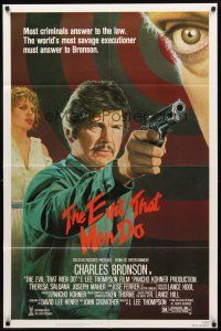 2w335 EVIL THAT MEN DO black style 1sh '84 close-up art of tough guy Charles Bronson with pistol!