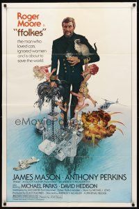 2w363 FFOLKES 1sh '80 Andrew V. McLaglen, James Mason, cool art of Roger Moore w/sexy babes & cat!