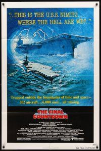 2w366 FINAL COUNTDOWN 1sh '80 cool sci-fi artwork of the U.S.S. Nimitz aircraft carrier!
