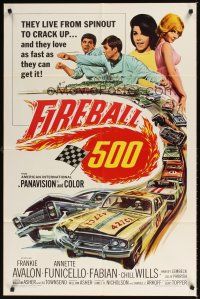 2w369 FIREBALL 500 1sh '66 race car driver Frankie Avalon & sexy Annette Funicello!