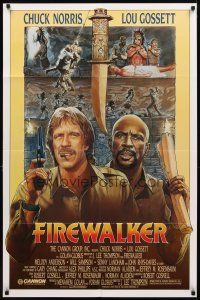 2w370 FIREWALKER 1sh '86 J.D. artwork of explorers Chuck Norris & Lou Gossett!