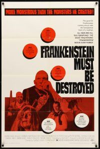 2w396 FRANKENSTEIN MUST BE DESTROYED 1sh '70 Peter Cushing is more monstrous than his monster!