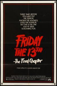2w400 FRIDAY THE 13th - THE FINAL CHAPTER 1sh '84 Part IV, slasher, this is Jason's unlucky day!