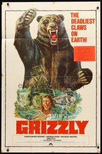 2w459 GRIZZLY int'l 1sh '76 great different art of grizzly bear on rampage, horror!