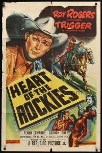 2w474 HEART OF THE ROCKIES 1sh '51 close-up artwork of Roy Rogers & Trigger!