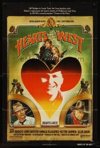 2w475 HEARTS OF THE WEST 1sh '75 art of Hollywood cowboy Jeff Bridges by Richard Hess!