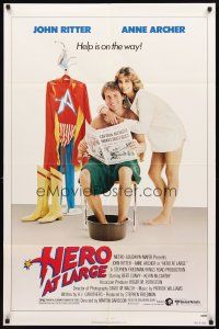 2w485 HERO AT LARGE 1sh '80 super hero wannabe John Ritter, Anne Archer!