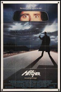2w491 HITCHER 1sh '86 Rutger Hauer, C. Thomas Howell, terror starts the moment he stops!