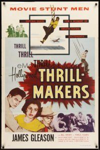 2w493 HOLLYWOOD THRILL MAKERS 1sh '54 movie stunt men, the unsung heroes of the screen!