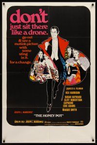 2w494 HONEY POT second run style A 1sh '67 cool colorful art of Rex Harrison & Susan Hayward!