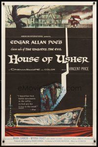 2w502 HOUSE OF USHER 1sh '60 Edgar Allan Poe's tale of the ungodly & evil, art by Reynold Brown!
