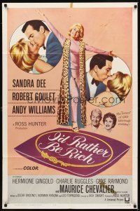 2w524 I'D RATHER BE RICH 1sh '64 sexy Sandra Dee between Robert Goulet & Andy Williams!