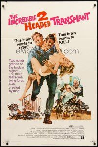 2w530 INCREDIBLE 2 HEADED TRANSPLANT 1sh '71 one brain wants to love, the other wants to kill!