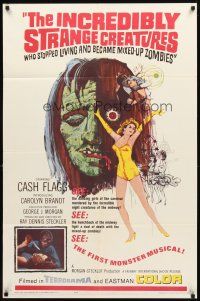 2w534 INCREDIBLY STRANGE CREATURES 1sh '63 they stopped living and became mixed-up zombies!