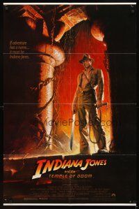 2w535 INDIANA JONES & THE TEMPLE OF DOOM 1sh '84 full-length art of Harrison Ford by Wolfe!