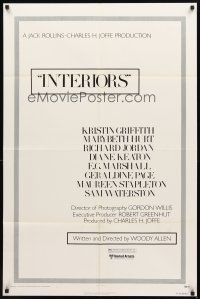 2w539 INTERIORS 1sh '78 Diane Keaton, Mary Beth Hurt, directed by Woody Allen!