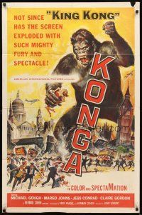 2w584 KONGA 1sh '61 great artwork of giant angry ape terrorizing city by Reynold Brown!