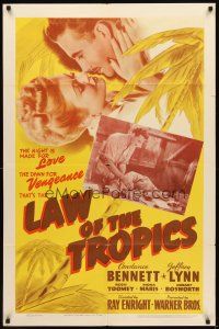 2w599 LAW OF THE TROPICS 1sh '41 sexy Constance Bennett & Jeffrey Lynn under palm trees!