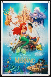 2w610 LITTLE MERMAID DS 1sh '89 great image of Ariel & cast, Disney underwater cartoon!