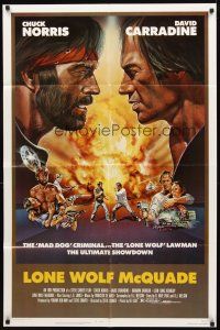2w618 LONE WOLF McQUADE 1sh '83 face off art of Chuck Norris & David Carradine by CW Taylor!