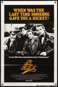 2w626 LORDS OF FLATBUSH 1sh R77 cool portrait of Fonzie, Rocky, & Perry as greasers in leather!