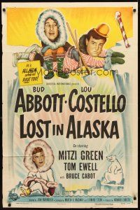 2w628 LOST IN ALASKA 1sh '52 artwork of Bud Abbott & Lou Costello falling through ice!