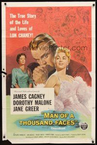 2w642 MAN OF A THOUSAND FACES 1sh '57 art of James Cagney as Lon Chaney Sr. by Reynold Brown!