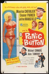 2w705 PANIC BUTTON 1sh '64 Maurice Chevalier, sexy Jayne Mansfield in bikini!