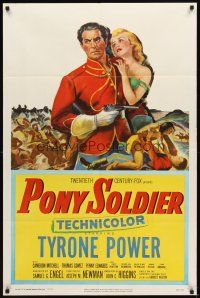 2w724 PONY SOLDIER 1sh '52 art of Royal Canadian Mountie Tyrone Power w/sexy Penny Edwards!