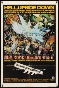 2w727 POSEIDON ADVENTURE int'l 1sh '72 art of Gene Hackman & Stella Stevens escaping by Kunstler!