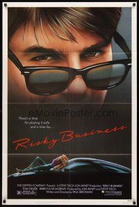 2w763 RISKY BUSINESS 1sh '83 great different art of Tom Cruise, car driving on sexy girls!