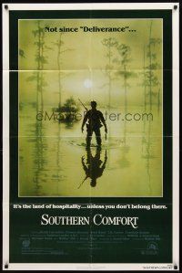 2w822 SOUTHERN COMFORT 1sh '81 Walter Hill, Keith Carradine, cool image of hunter in swamp!