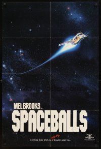 2w823 SPACEBALLS teaser 1sh '87 Mel Brooks Star Wars spoof, great image of Winnebago in space!