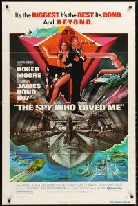 2w826 SPY WHO LOVED ME 1sh '77 cool artwork of Roger Moore as James Bond by Bob Peak!