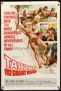 2w866 TARZAN & THE GREAT RIVER 1sh '67 art of Mike Henry in the title role w/sexy Diana Millay!