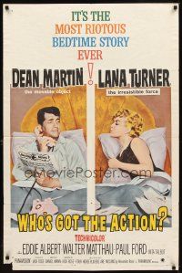 2w972 WHO'S GOT THE ACTION 1sh '62 Daniel Mann directed, Dean Martin & irresistible Lana Turner!