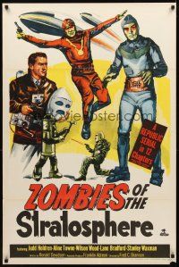 2w999 ZOMBIES OF THE STRATOSPHERE 1sh '52 great artwork image of aliens with guns!