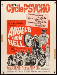 2x333 ANGELS FROM HELL 30x40 '68 AIP, image of motorcycle-psycho biker, he's a cycle psycho!