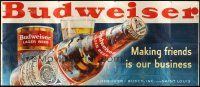 2x006 BUDWEISER billboard poster '60s close-up of giant beer bottle, can, and pilsener glass!