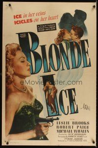 2x036 BLONDE ICE dry-mounted 1sh '48 sexy blonde savage bad girl Leslie Brooks, loved & cheated!