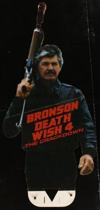 2x045 DEATH WISH 4 video standee '87 huge image of tough Charles Bronson with assault rifle!