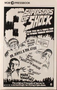 3a714 3 SUPERSTARS OF SHOCK pressbook '72 Boris Karloff, Bela Lugosi, March, cool monster art!