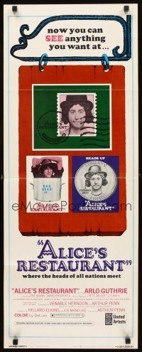 2y267 ALICE'S RESTAURANT insert '69 Arlo Guthrie, musical comedy directed by Arthur Penn!