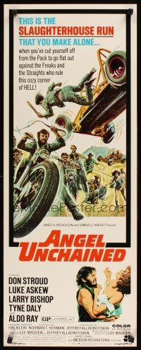 2y273 ANGEL UNCHAINED insert '70 AIP, bikers & hippies, this is the hell run that you make alone!