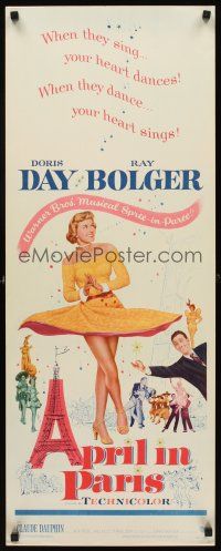 2y278 APRIL IN PARIS insert '53 pretty Doris Day and wacky Ray Bolger in France!