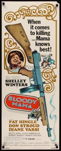2y309 BLOODY MAMA insert '70 Roger Corman, AIP, crazy gangster Shelley Winters w/tommy gun!