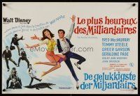 3b389 HAPPIEST MILLIONAIRE Belgian '67 Disney, artwork of Tommy Steele laughing & dancing!