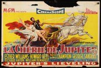 3b402 JUPITER'S DARLING Belgian '55 great art of sexy Esther Williams & Howard Keel on chariot!
