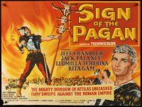 3b547 SIGN OF THE PAGAN British quad '54 cool Jack Palance as Attila the Hun art,Chandler,Tcherina